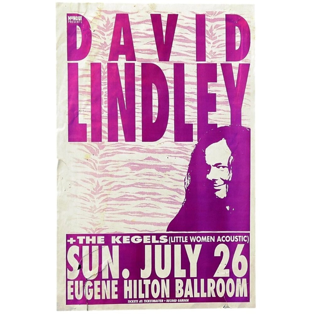 1992 David Lindley Concert Poster – Eugene Hilton, Monqui Presents, 11x17" - Picture 1 of 3